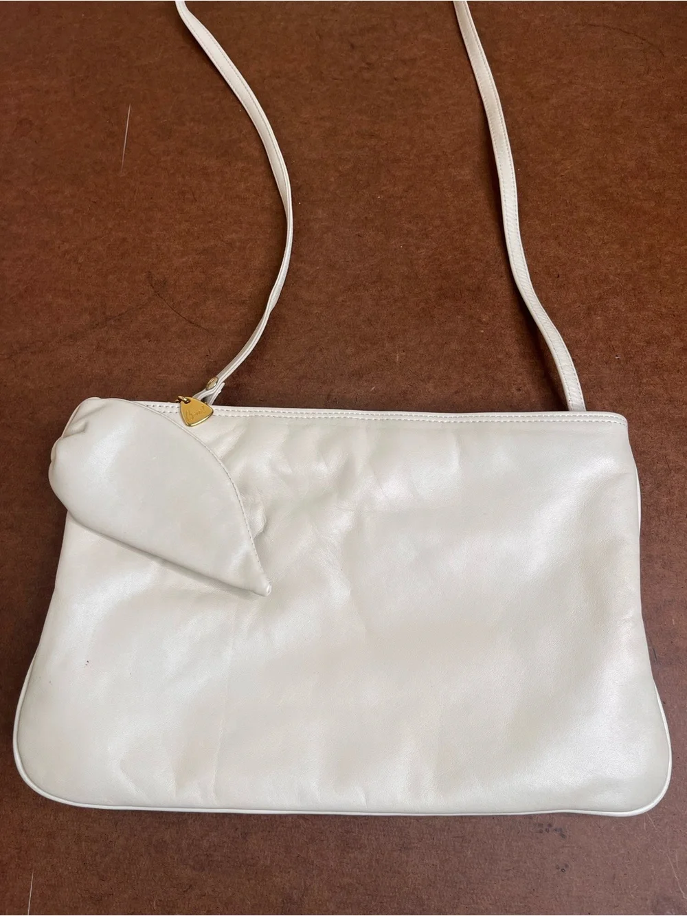 Vintage 80s Brio! Cream Leather Convertible Crossbody Shoulder Bag / Clutch